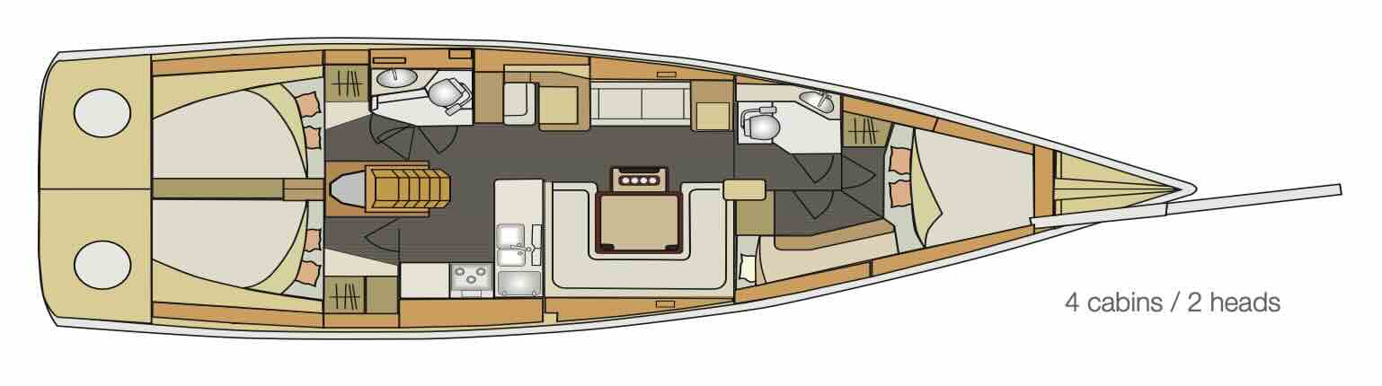 Plano de distribución interior del Elan 450 Performance